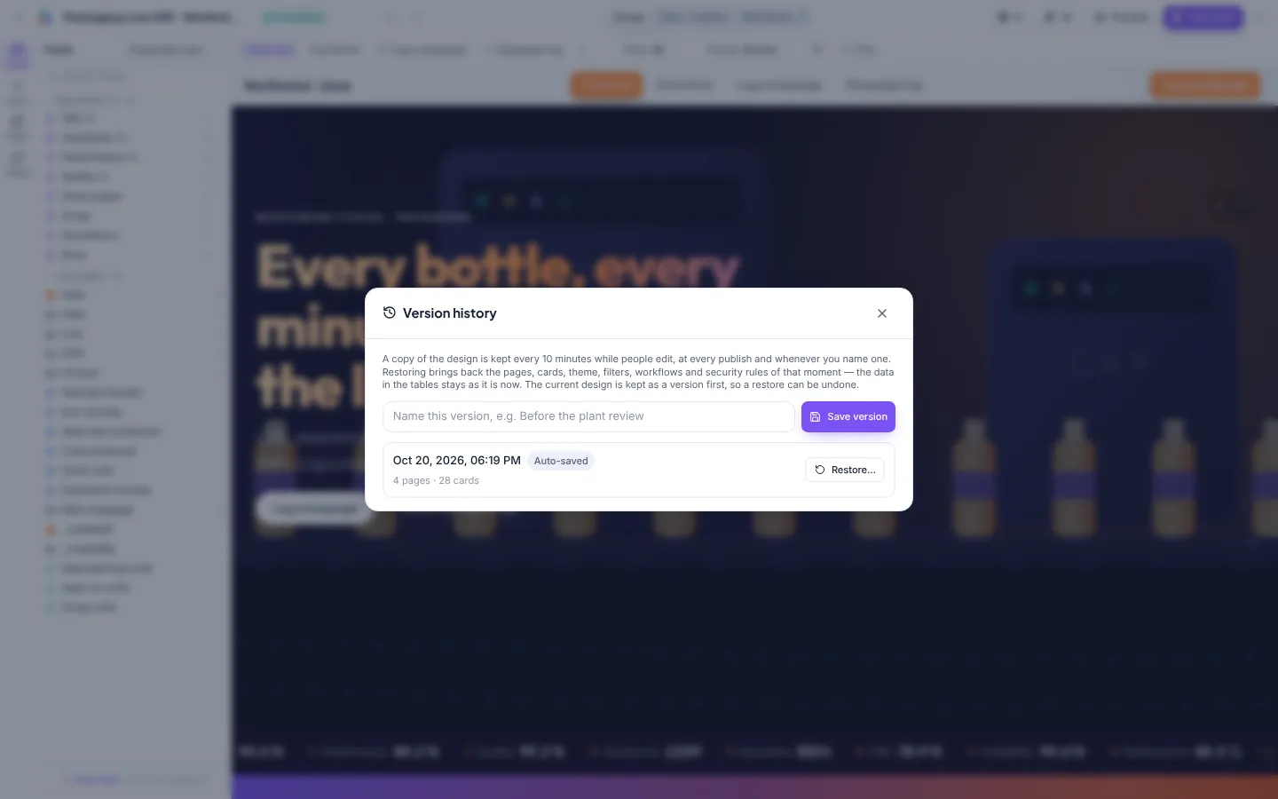 Version history dialog