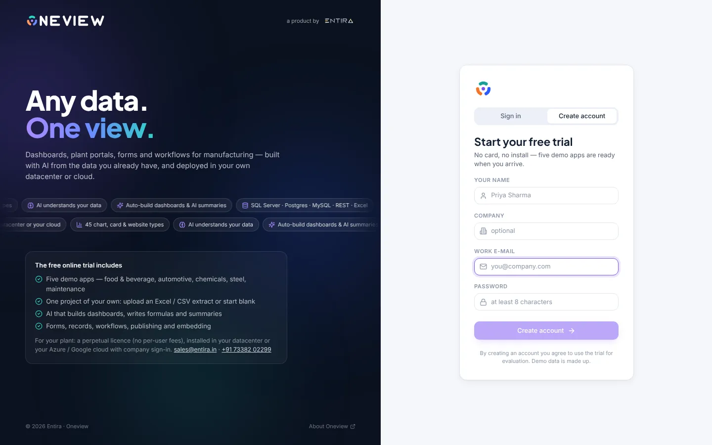 Oneview sign-in page with Google and Microsoft buttons